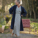 Jupe longue Maya Double gaze de coton fleurettes bleues | Quintessence