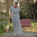 Jupe longue Maya Double gaze de coton fleurettes bleues | Quintessence