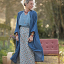 Jupe longue Maya Double gaze de coton fleurettes bleues | Quintessence