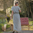 Jupe longue Maya Double gaze de coton fleurettes bleues | Quintessence
