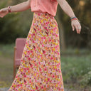 Jupe longue Maya Double gaze de coton “Fleurs en Feu” | Quintessence