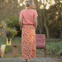 Jupe longue Maya Double gaze de coton “Fleurs en Feu” | Quintessence