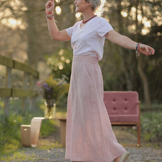 Jupe longue Maya - lin chiné rose doux