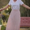 Jupe longue Maya lin chiné rose doux | Quintessence