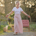 Jupe longue Maya lin chiné rose doux | Quintessence