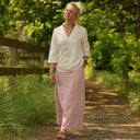Jupe longue Maya - lin chiné rose doux - Quintessence
