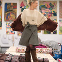 Jupe portefeuille Marie midi - Flanelle tartan ivoire, noir et camel - Quintessence