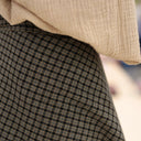 Jupe portefeuille Marie midi - Flanelle tartan ivoire, noir et camel - Quintessence