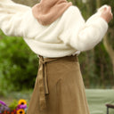 Jupe portefeuille Marie midi - Velours côtelé kiwi - Quintessence