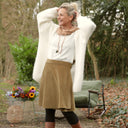 Jupe portefeuille Marie midi - Velours côtelé kiwi - Quintessence