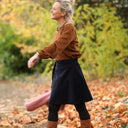 Jupe portefeuille Marie midi - Velours milleraies bleu marine - Quintessence