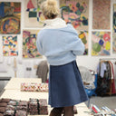 Jupe portefeuille Marie midi - Velours milleraies bleu officier - Quintessence