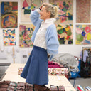 Jupe portefeuille Marie midi - Velours milleraies bleu officier - Quintessence