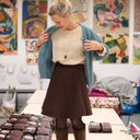 Jupe portefeuille Marie midi - Velours milleraies chocolat - Quintessence