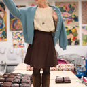 Jupe portefeuille Marie midi - Velours milleraies chocolat - Quintessence