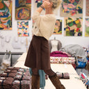 Jupe portefeuille Marie midi - Velours milleraies chocolat - Quintessence