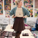 Jupe portefeuille Marie midi - Velours milleraies chocolat - Quintessence