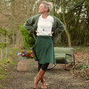 Jupe portefeuille Marie midi - Velours milleraies vert anglais - Quintessence