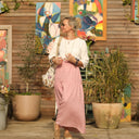 Jupe Sarah - double gaze de coton rose boisé tie & die - Quintessence