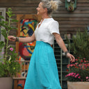 Jupe Tao double gaze de coton tie & dye turquoise - 92cm de hauteur - Quintessence