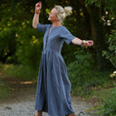 La combi India manches courtes en lin jean - Quintessence
