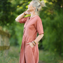 La combi India manches courtes en lin terracotta - Quintessence