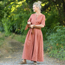 La combi India manches courtes en lin terracotta - Quintessence