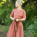 La combi India manches courtes en lin terracotta - Quintessence