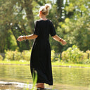 La combi India manches courtes en viscose noire - Quintessence