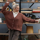 Gilet col V Hermine — mohair châtaigne