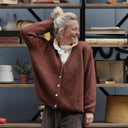 Gilet col V Hermine — mohair châtaigne