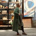 Gilet très long Théoline — mohair vert sous-bois