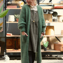 Gilet très long Théoline — mohair vert sous-bois