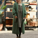 Gilet très long Théoline — mohair vert sous-bois