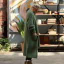Gilet très long Théoline — mohair vert sous-bois