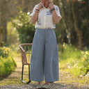Pantalon Briac toile de coton rayé bleu/blanc | Quintessence