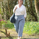 Pantalon Briac toile de coton rayé bleu/blanc | Quintessence