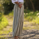 Pantalon Briac - Toile de coton rayée kaki - Quintessence