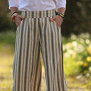 Pantalon Briac - Toile de coton rayée kaki - Quintessence