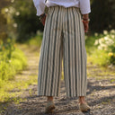 Pantalon Briac - Toile de coton rayée kaki - Quintessence