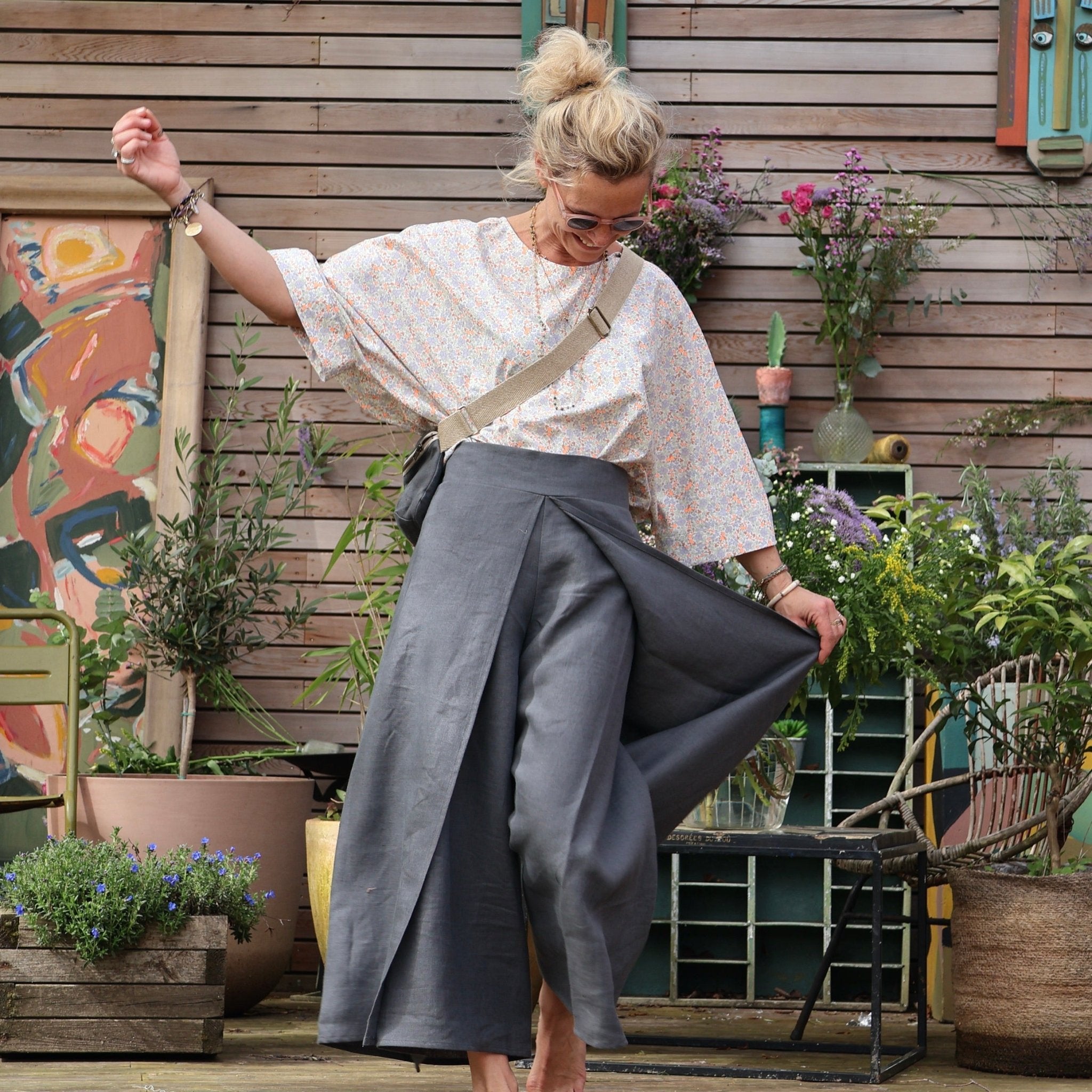 Pantalon drapé Mathilde lin gris galet | Quintessence France