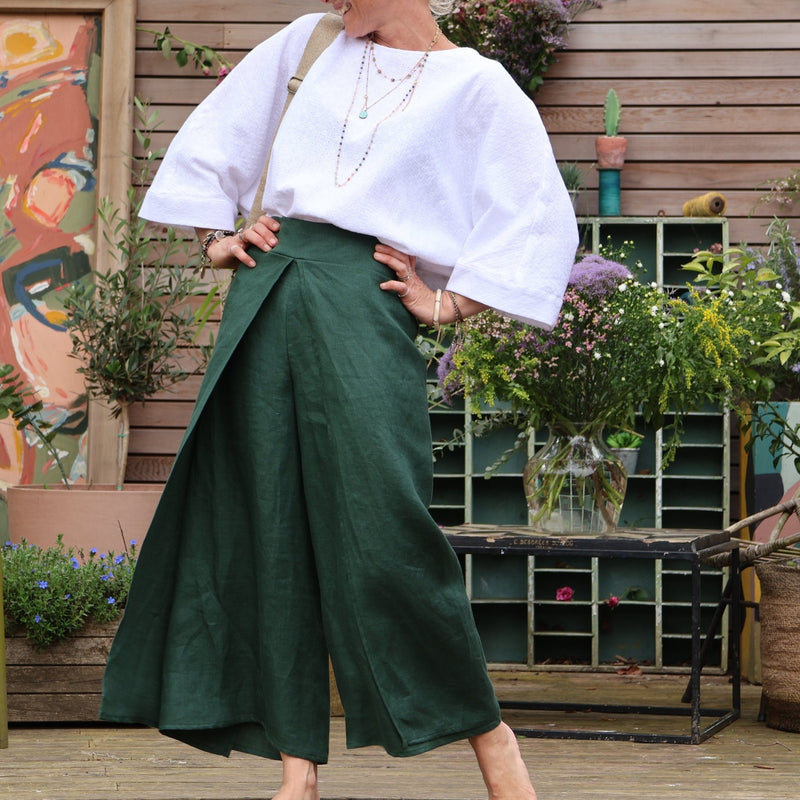 Pantalon drapé Mathilde - lin vert anglais - Quintessence