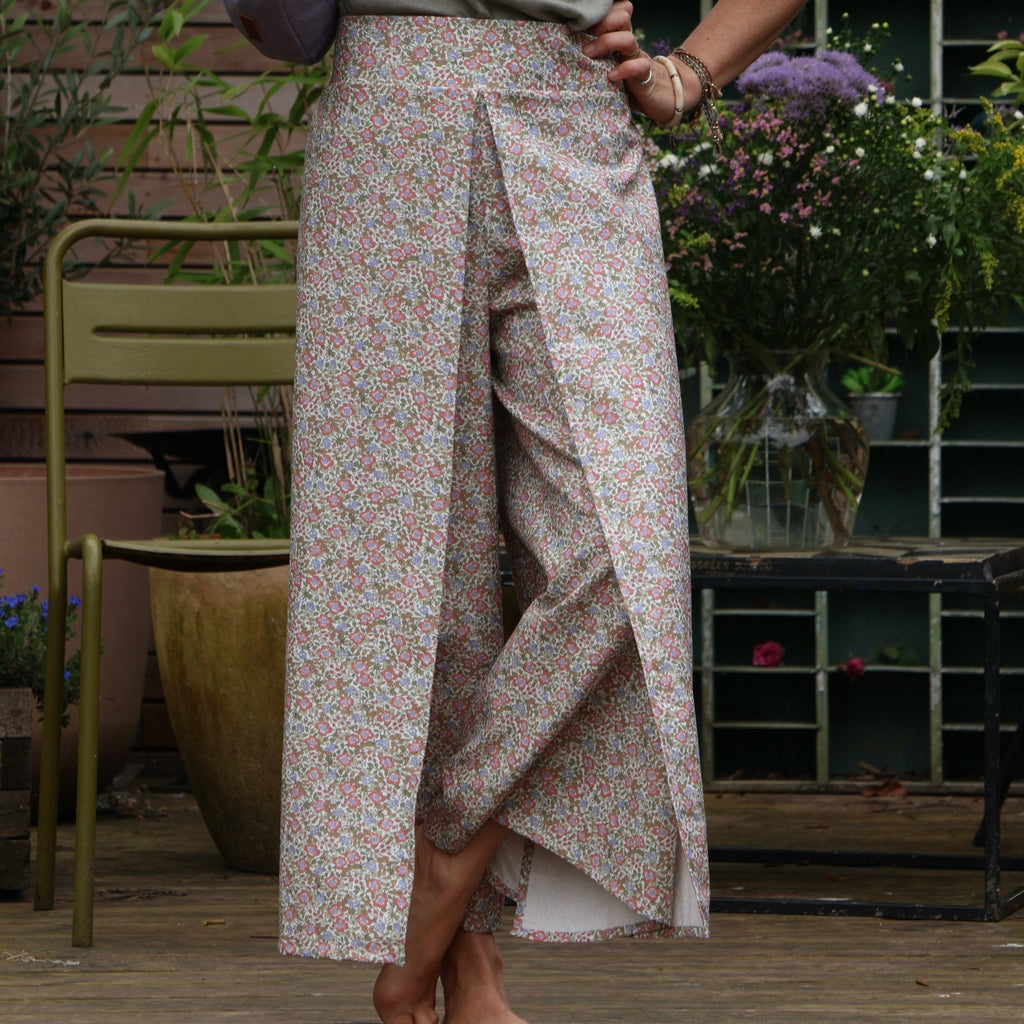Pantalon drapé Mathilde - sergé de coton fleuri d'été - Quintessence