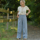 Pantalon Tino - Toile de coton rayé bleu blanc - Quintessence