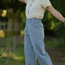 Pantalon Tino - Toile de coton rayé bleu blanc - Quintessence