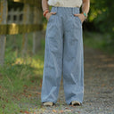 Pantalon Tino - Toile de coton rayé bleu blanc - Quintessence