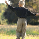 Pantalon Tino - Toile de coton rayé camel/noir - Quintessence