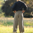 Pantalon Tino - Toile de coton rayé camel/noir - Quintessence