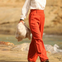 Pantalon Tom - coton/lin orange crépuscule - Quintessence