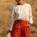 Pantalon Tom - coton/lin orange crépuscule - Quintessence